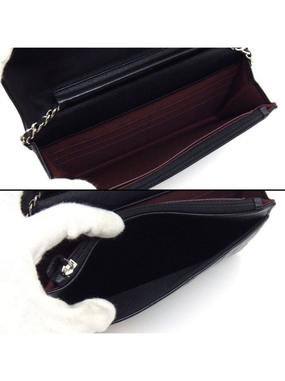 Chanel Shoulder Bag Quilted Classic Chain Wallet Black Bordeaux Lambskin - Picture 5 of 12